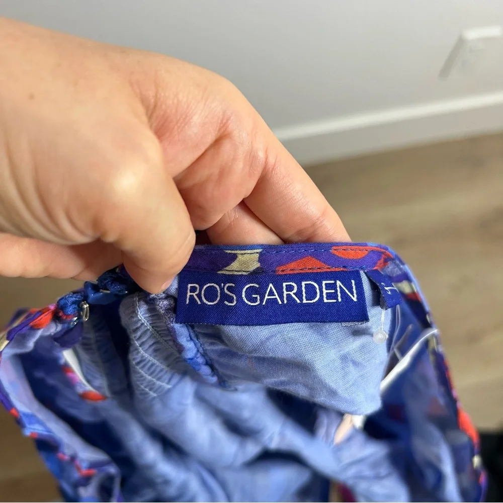 NWT Ro's Garden 100% Cotton Blue Red Floral Puff Sleeve Nieves Maxi Dress Small